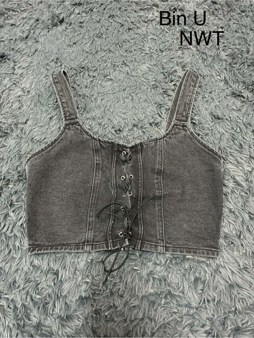 wild fable Black Washed Denim Lace-Up Crop Top